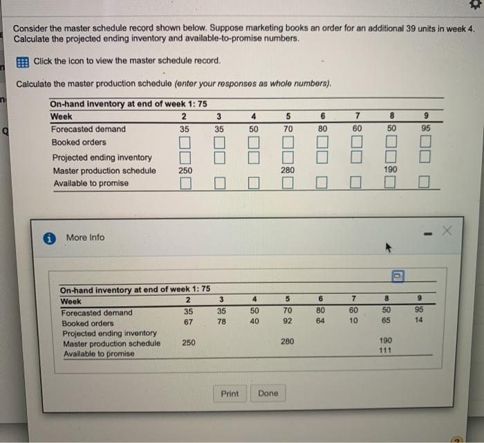 Consider the master schedule record shown below.