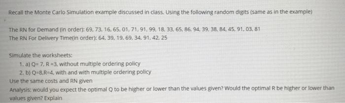 Complete solution please Recall the Monte Carlo
