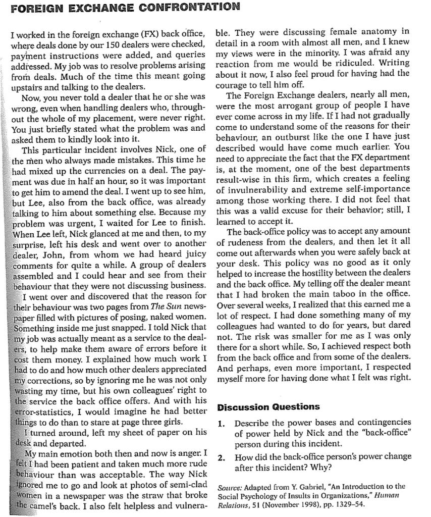 Q1: Describe the power bases and contingencies of