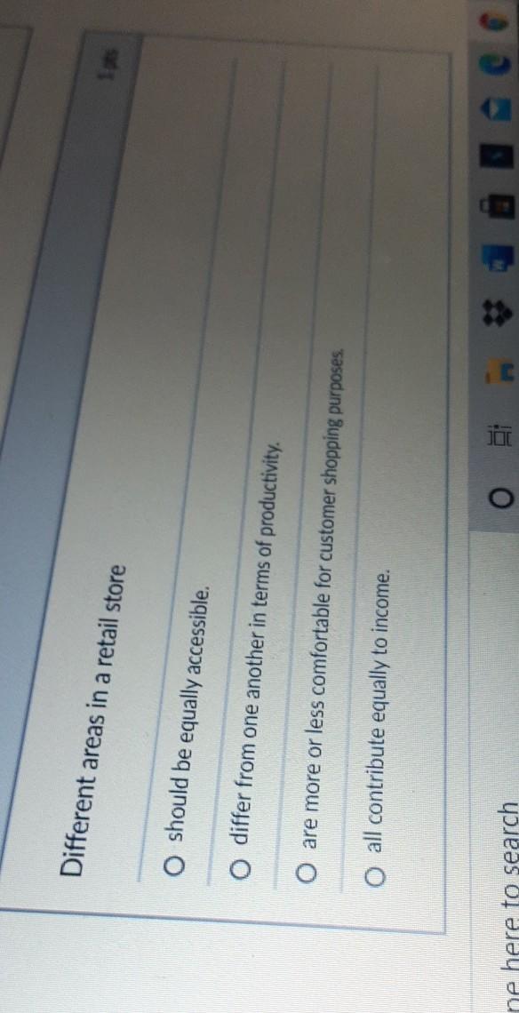 need answer Different areas in a retail store O