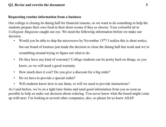 Q2. Revise and rewrite the document Requesting