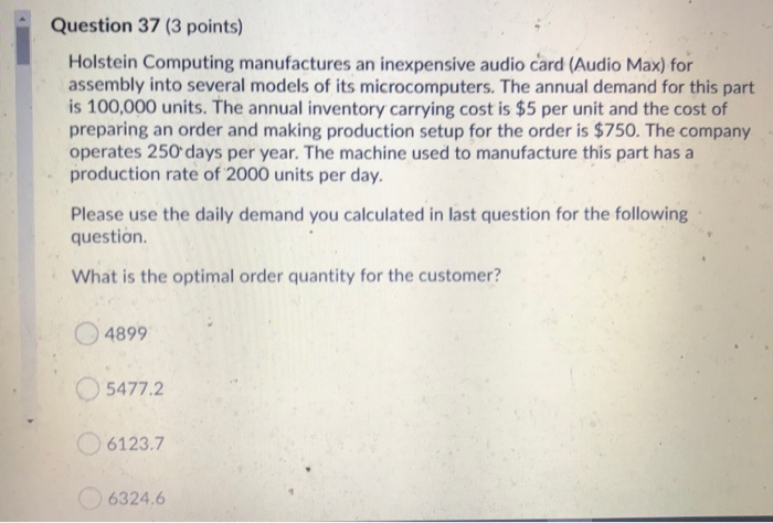 Question 37 (3 points) Holstein Computing