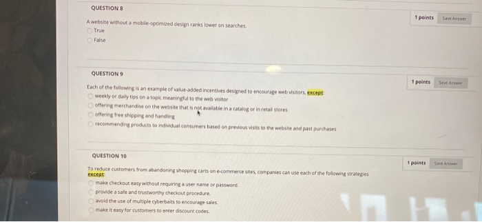 QUESTIONS 1 points Save Anne A website without a