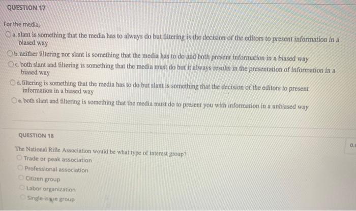 QUESTION 17 For the media, Ca, slant is something