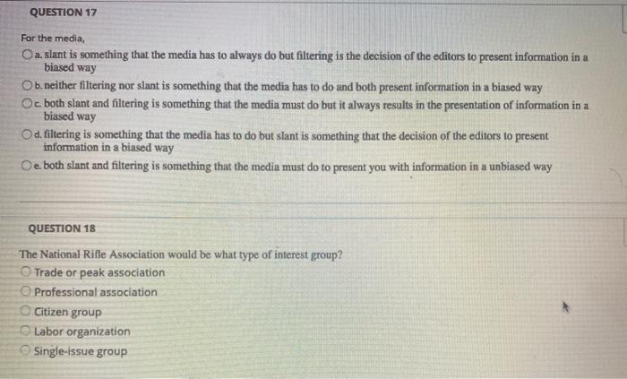 QUESTION 17 For the media, Ca, slant is something