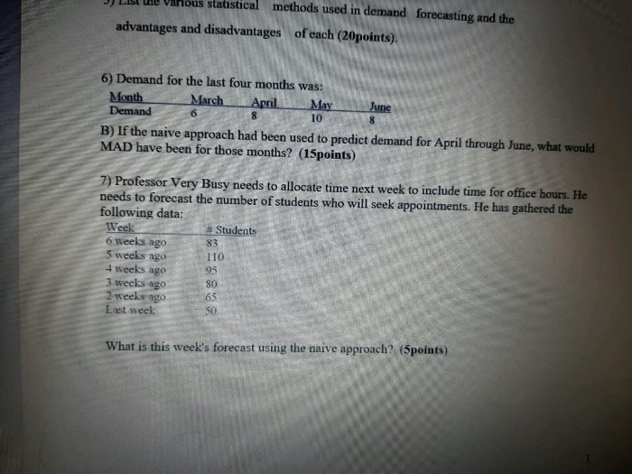statistical methods used in demand forecasting