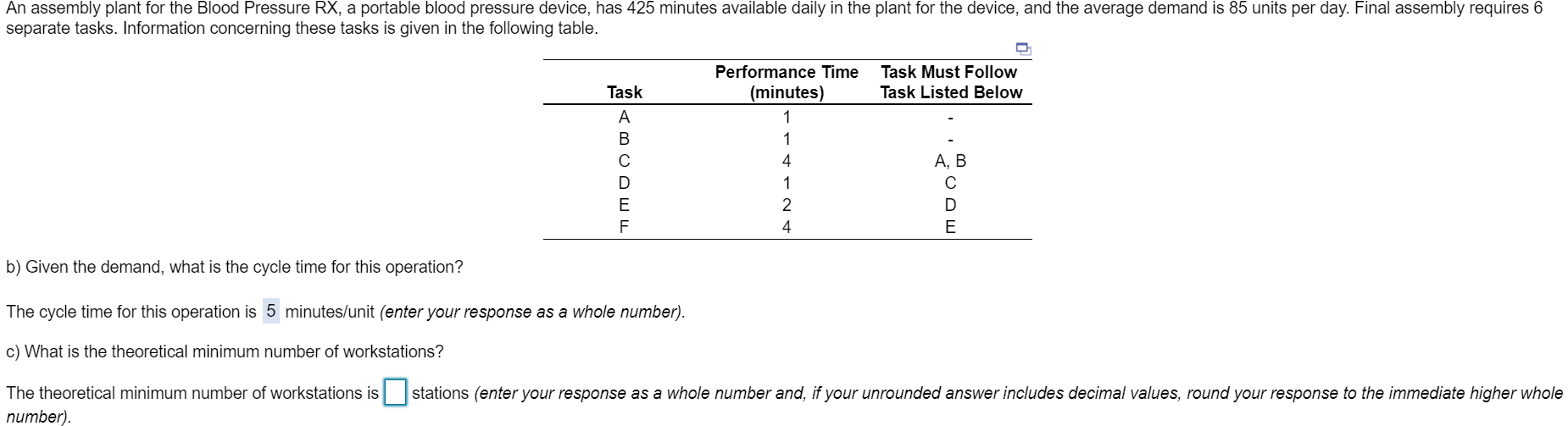 Please help with Question C and E An assembly