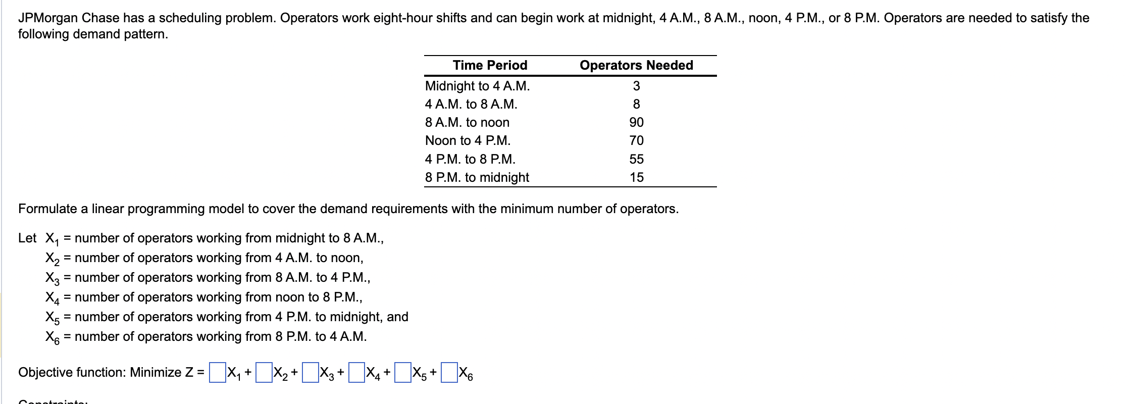Formulate a linear programming model to cover the