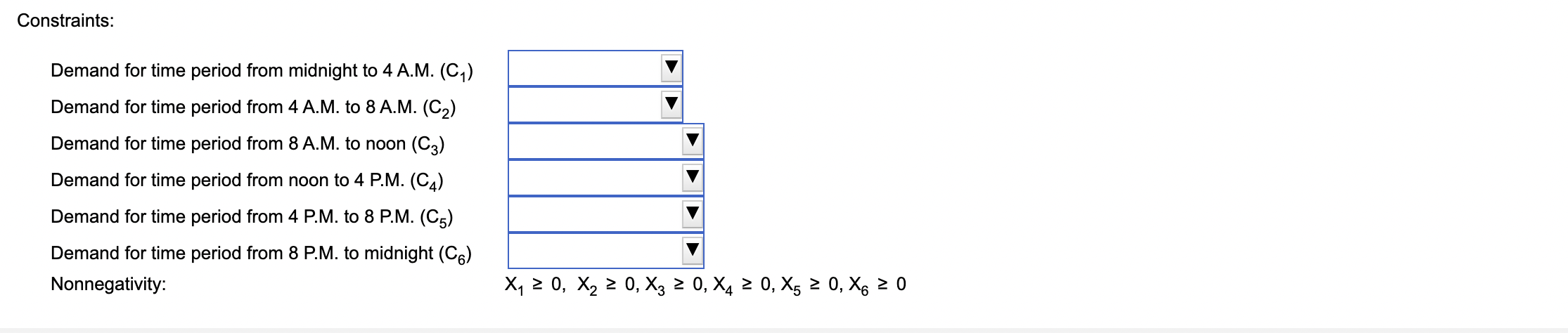 Formulate a linear programming model to cover the