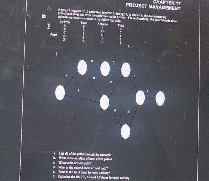 need help on this question! FOJECT MANAGEMENT P1.
