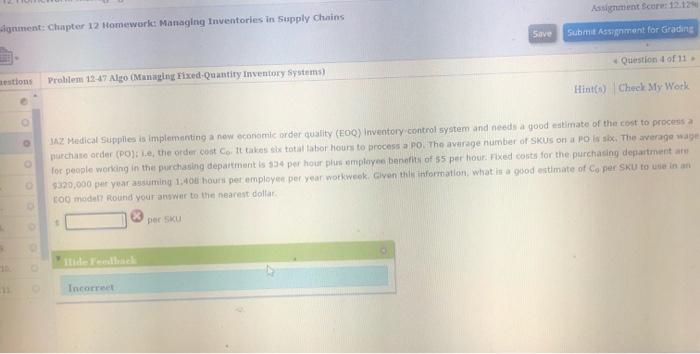 Assignment Score: 12.12 dignment: Chapter 12