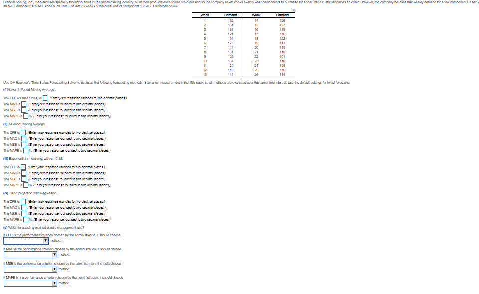 Week Week 1 2 3 4 5 6 7 8 9 10 11 12 13 Demand