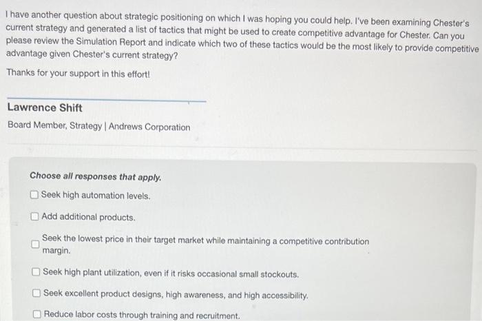 I have another question about strategic