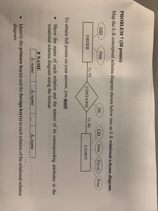 PROBLEM 7 (20 points) Map the E-R conceptual
