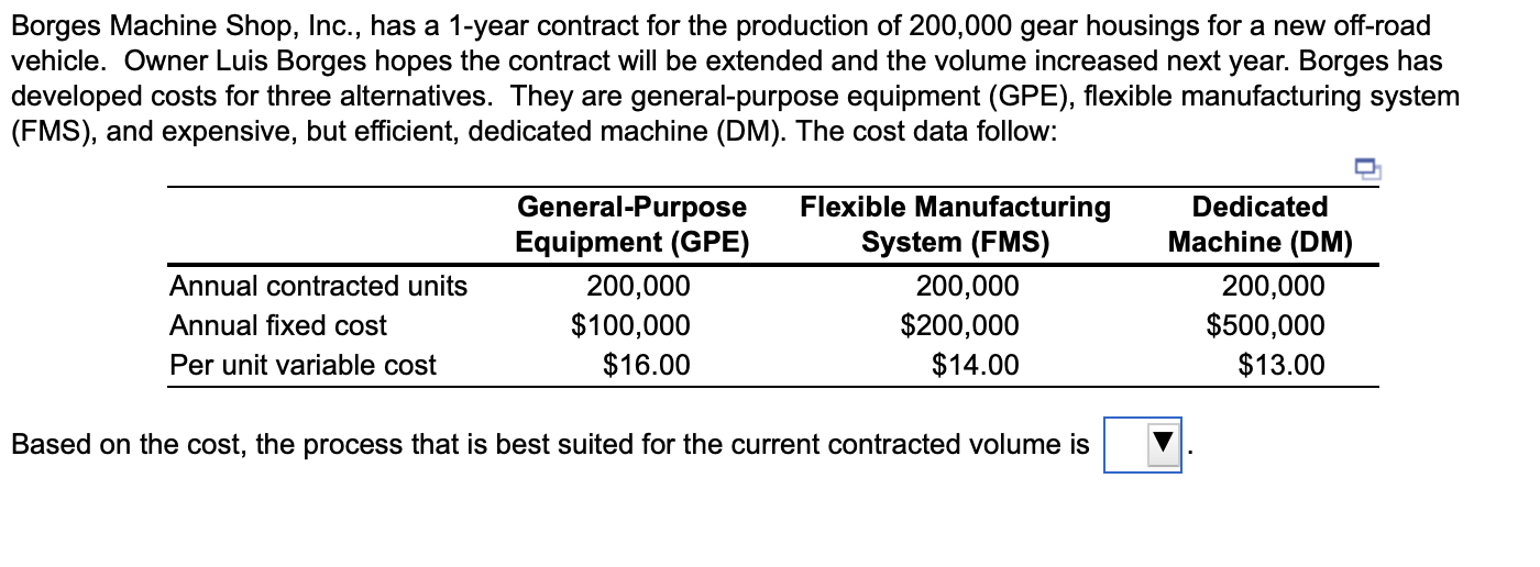 Borges Machine Shop, Inc., has a 1-year contract