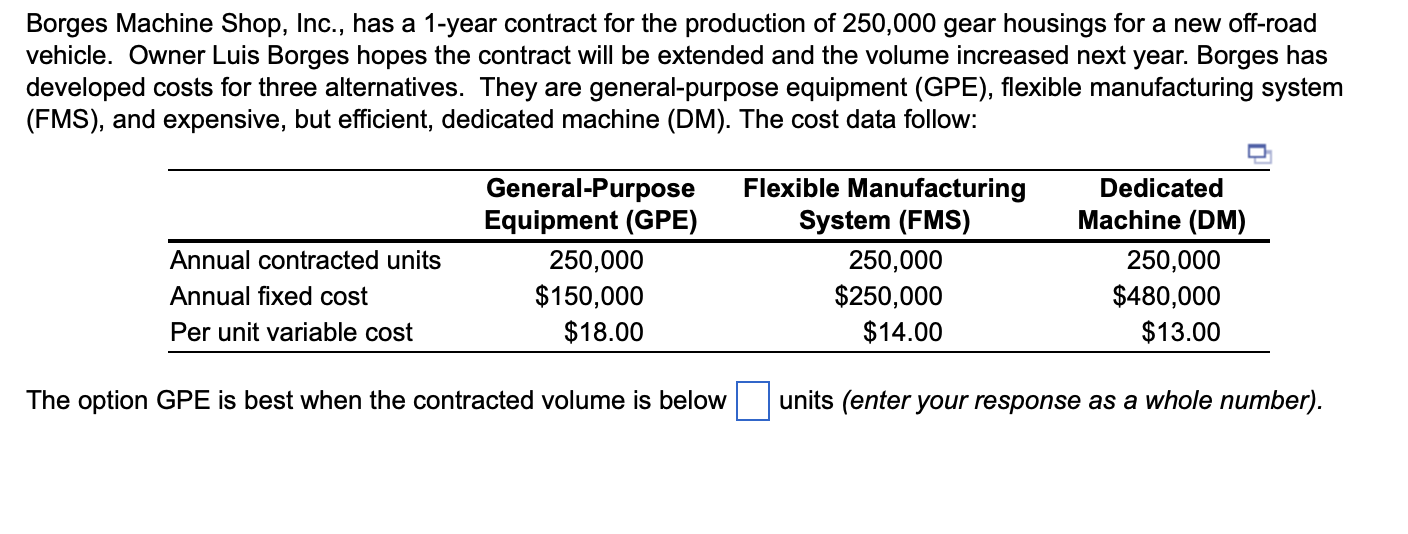 Borges Machine Shop, Inc., has a 1-year contract