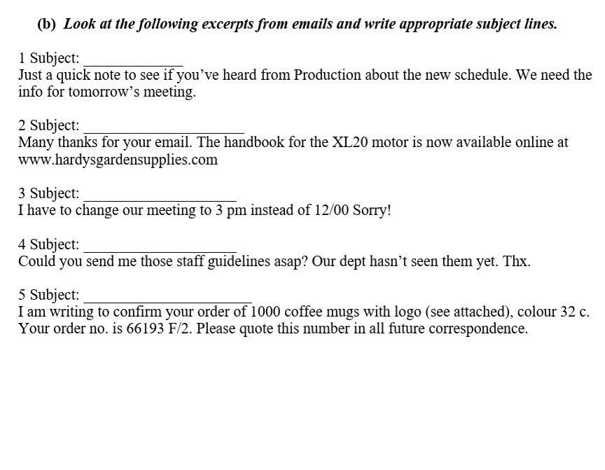 write subjects lines of above sentences in