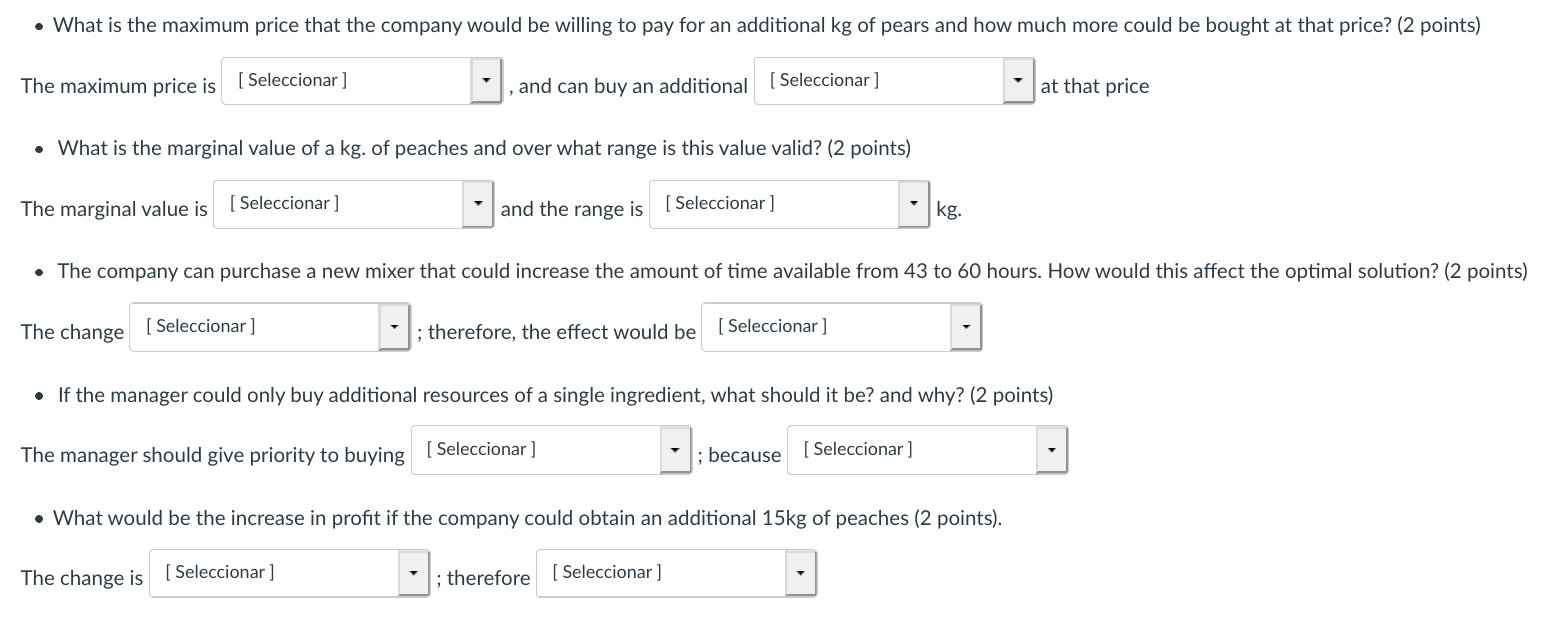 The Sunshine Food Company manufactures three