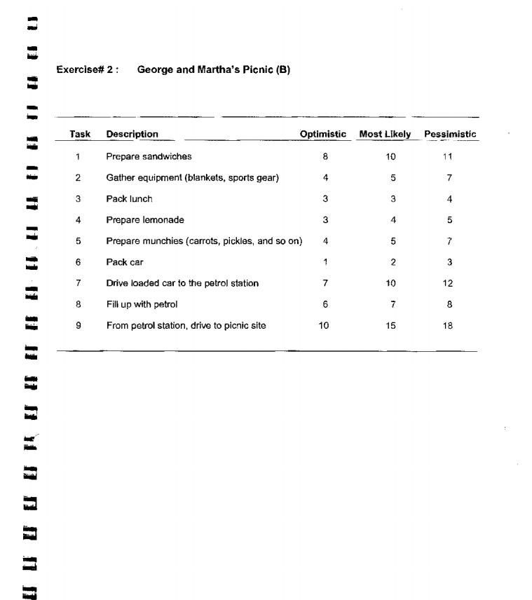 Exercise# 2: George and Martha's Picnic (A)