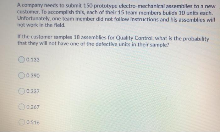 A company needs to submit 150 prototype