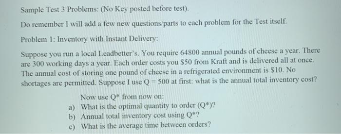 Sample Test 3 Problems: (No Key posted before