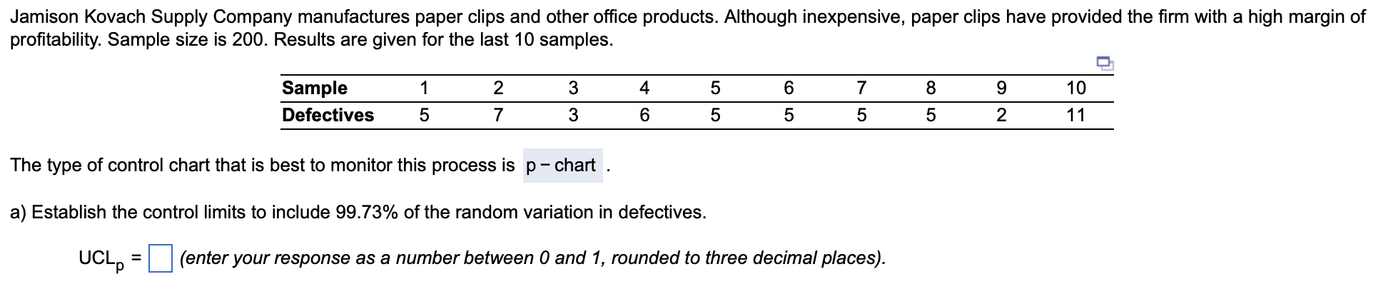 a) upper and lower control limits b) is the