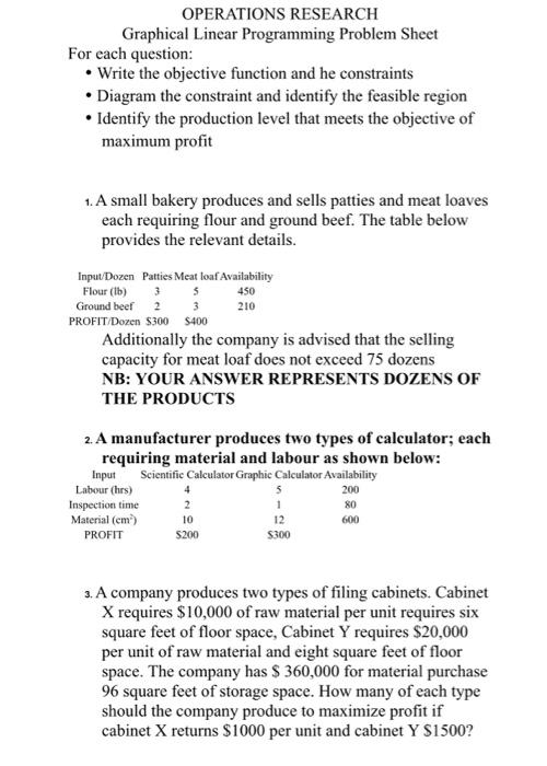 Please answer OPERATIONS RESEARCH Graphical