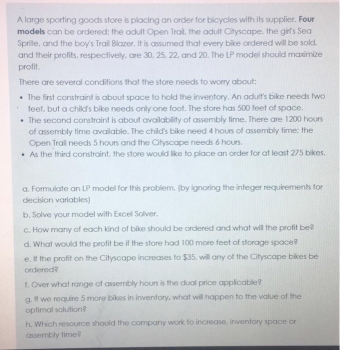 A large sporting goods store is placing an order