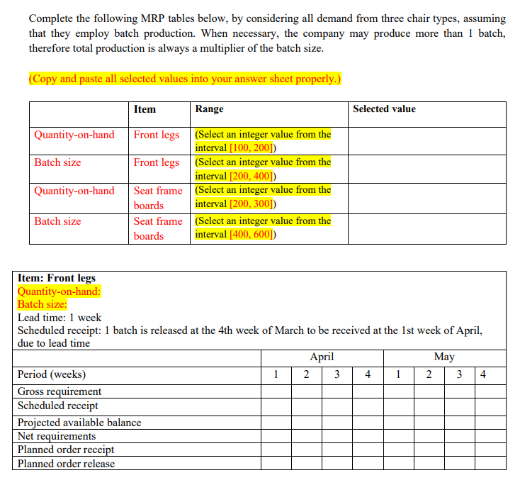 There is no lead time for E and H. A furniture