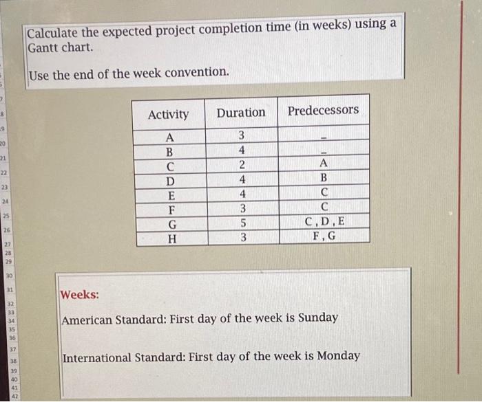 k Calculate the expected project completion time