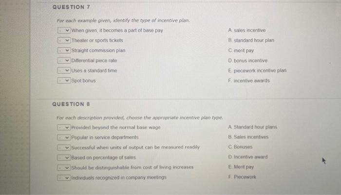 QUESTION 7 A sales incentive For each example