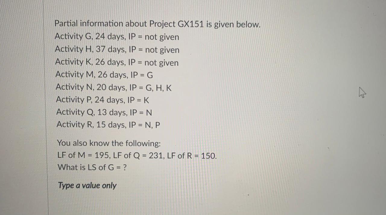 Partial information about Project GX151 is given