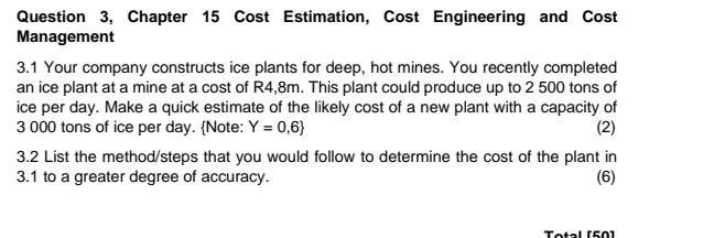 Question 3, Chapter 15 Cost Estimation, Cost