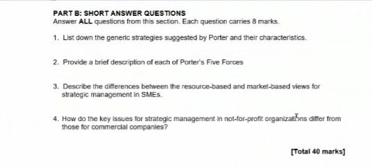 PART B: SHORT ANSWER QUESTIONS Answer ALL