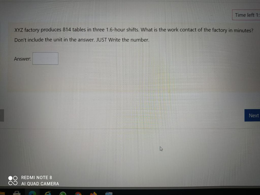Time left 1: XYZ factory produces 814 tables in