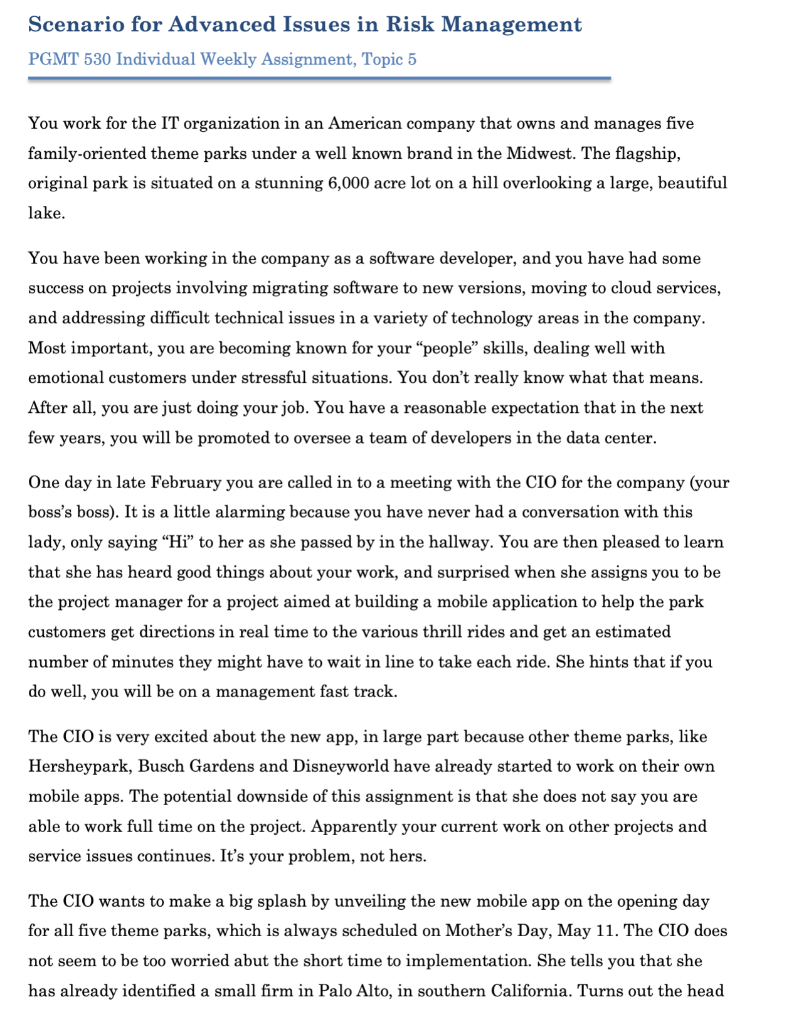 Identify three risks, then describe mitigation