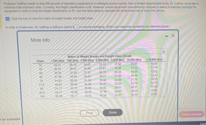 Professor Gattey needs to ship 800 pounds of