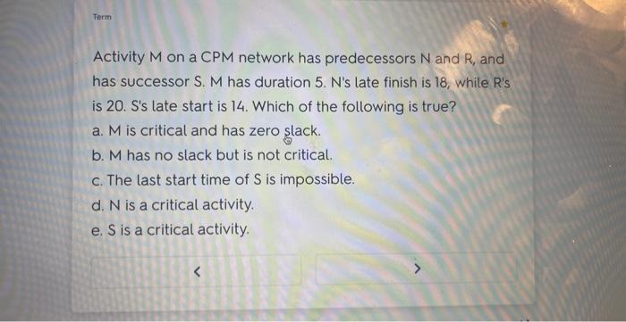 please draw and explain Activity M on a CPM