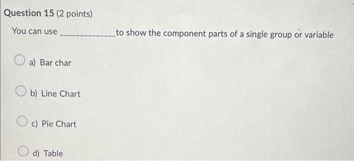 Question 15 (2 points) You can use _to show the
