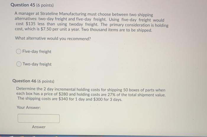 Question 45 (6 points) A manager at Strateline
