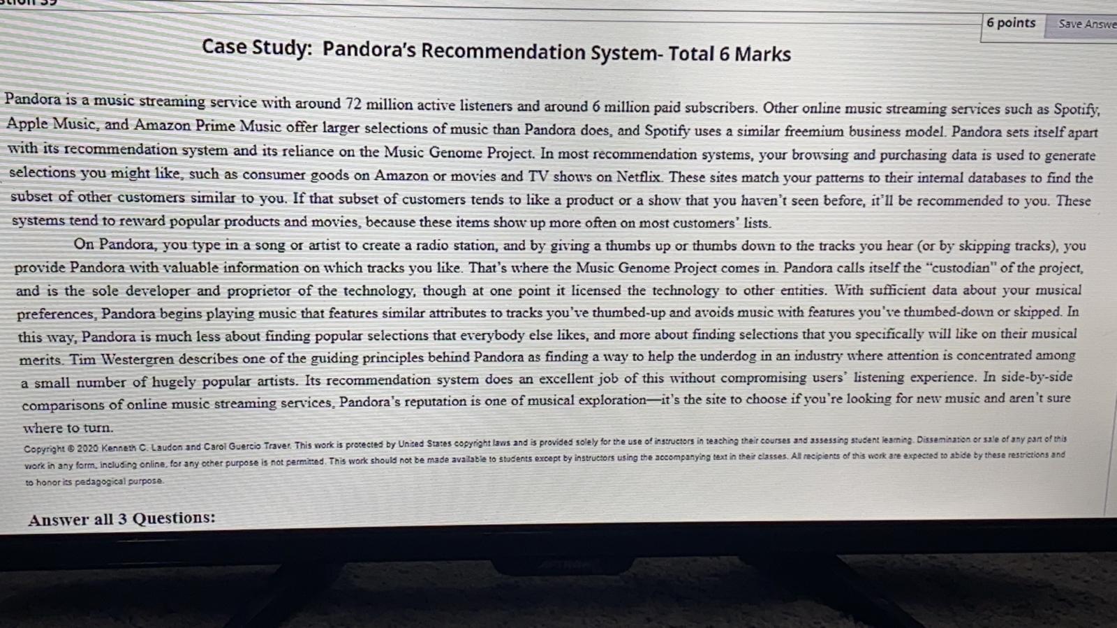 6 points Save Answe Case Study: Pandora's