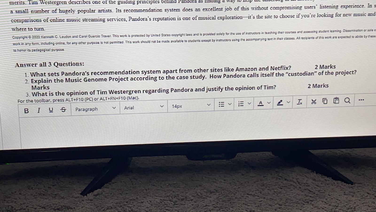 6 points Save Answe Case Study: Pandora's