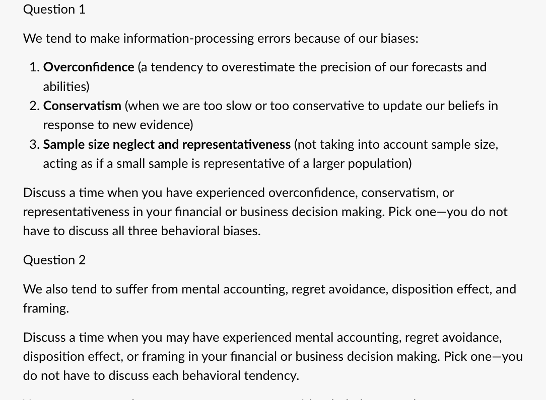 Question 1 We tend to make information-processing