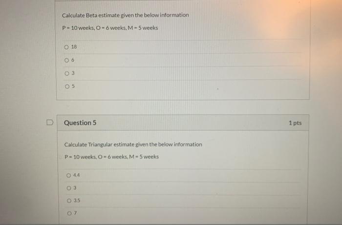 Calculate Beta estimate given the below