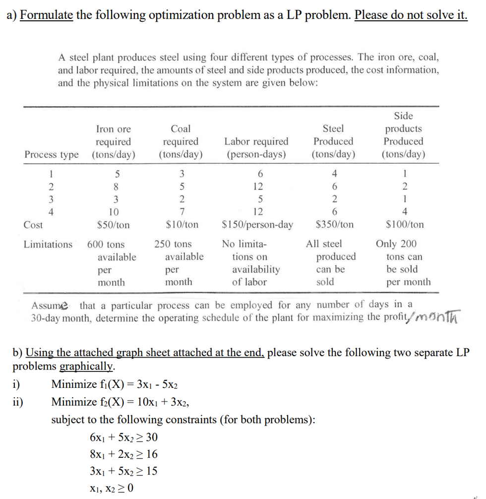 a) Formulate the following optimization problem