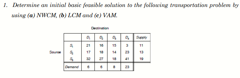1. Determine an initial basic feasible solution