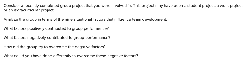 Consider a recently completed group project that