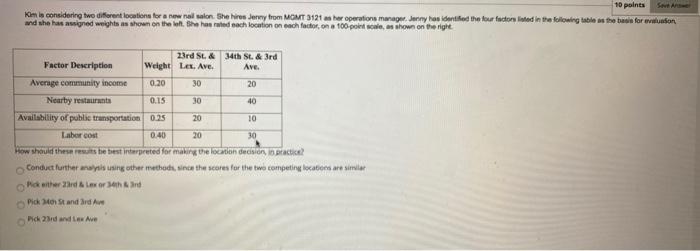 10 points Kim in considering two different