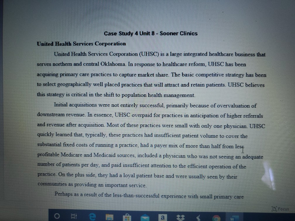 Case Study 4 Unit 8 - Sooner Clinics United