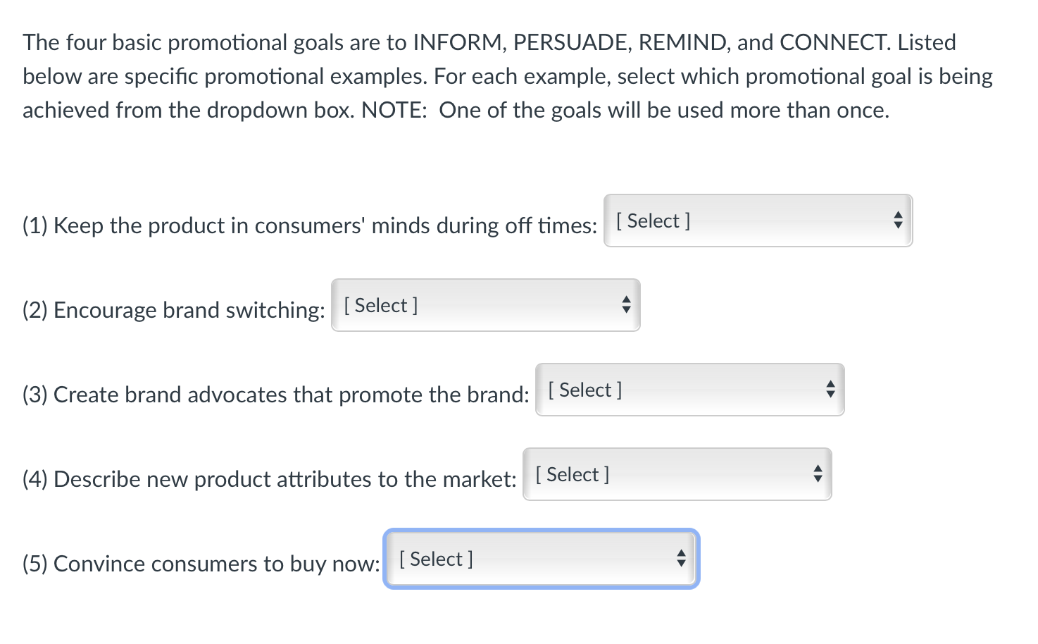 The four basic promotional goals are to INFORM,